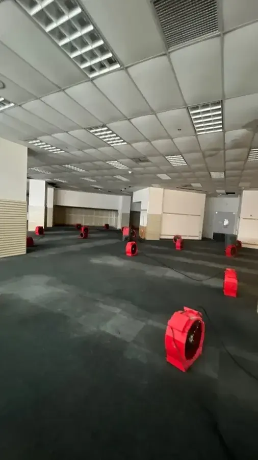 Air movers drying a great room after a leak in a Peoria, AZ home