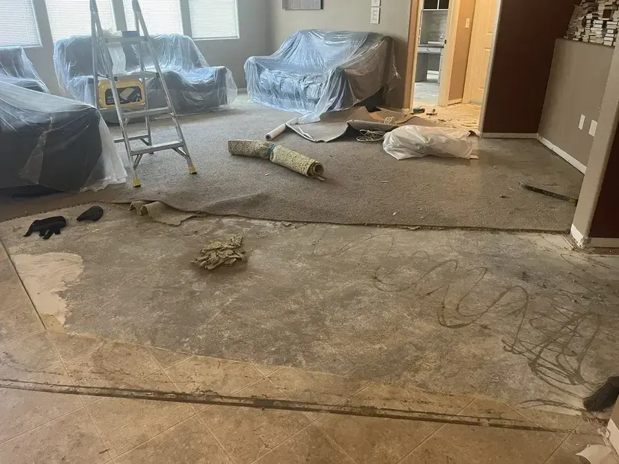 Flooring cleared for structural drying in a Peoria, AZ home
